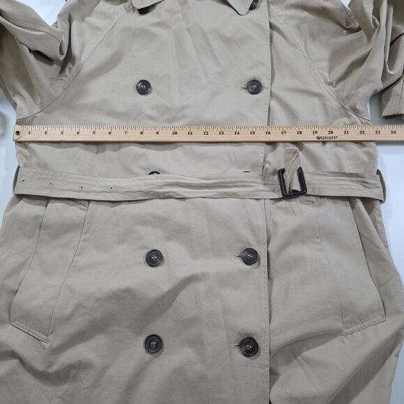 Zara Trench Coat Womens M Beige Belted Long Pockets Buttons Lightweight Preppy - Picture 4 of 16